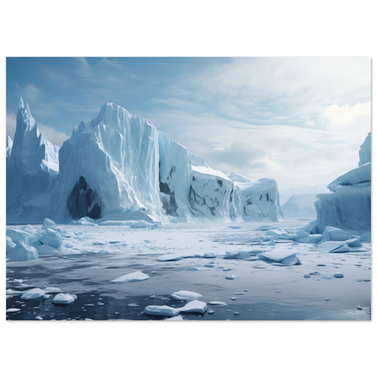 Poster „Stille Polarität“ mit eisiger Polarlandschaft mit Gletschern und blauem Himmel, 13x18 cm