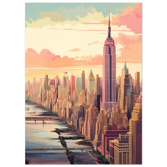 Poster „New York in Pastell“ mit pastelliger New-York-Skyline mit Empire State Building, 13x18 cm