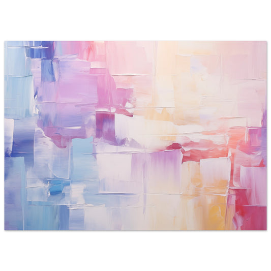 Poster „Farbflut“ mit sanfte abstrakte Farbflächen in Rosa, Hellblau, Lavendel und Creme, 13x18 cm