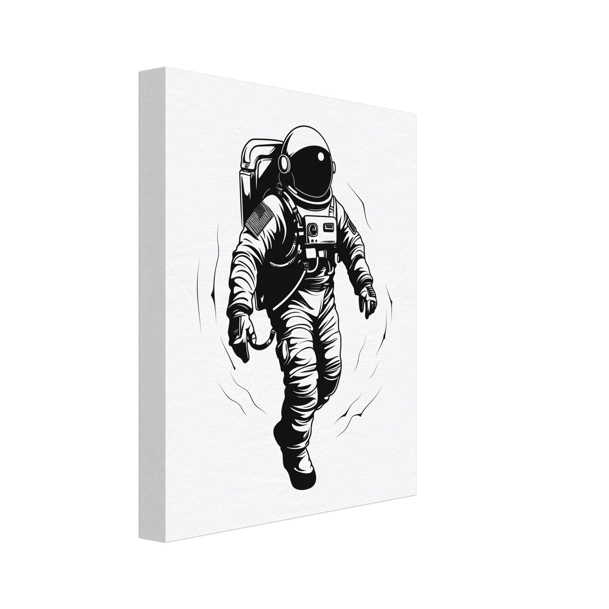 Leinwand „Schwerelos“ mit Astronaut als kontrastreiche Schwarzweiß-Line-Art auf hellem Grund, 20x25 cm