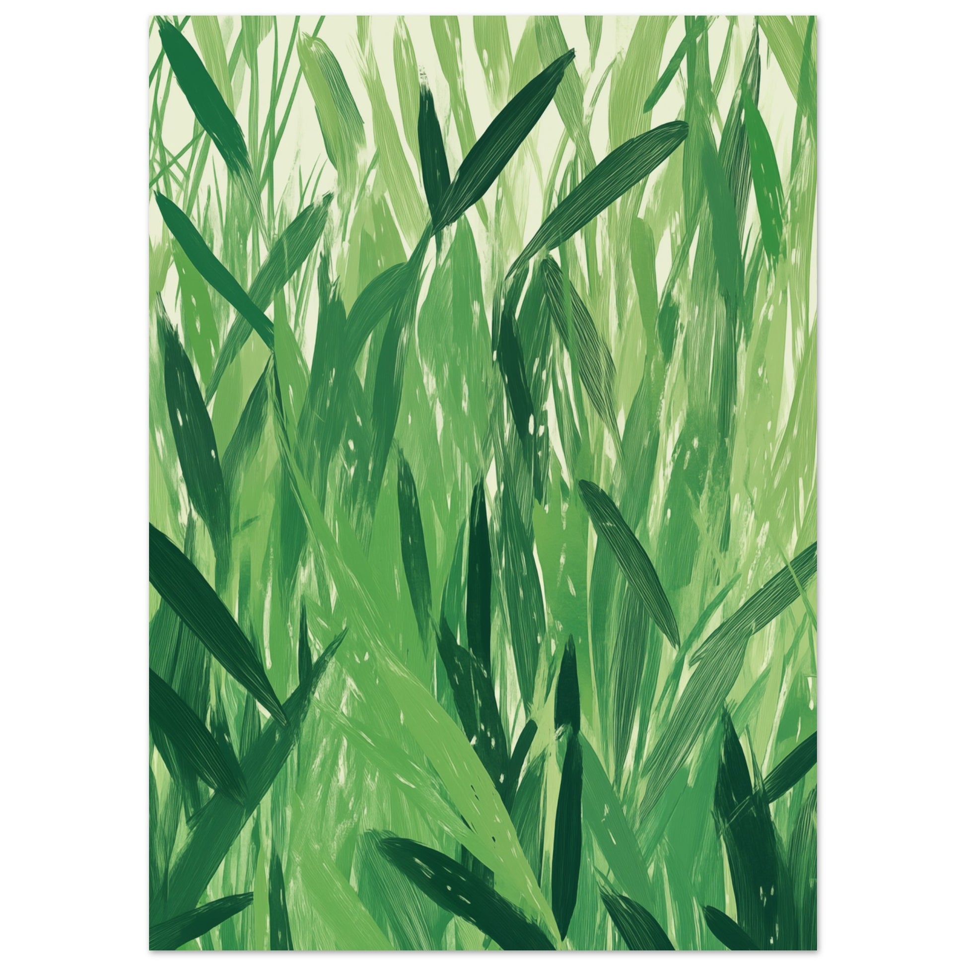Poster „Grüne Harmonie , Abstrakte Natur“ mit dichtes Muster aus grünen Gräsern und Blättern in verschiedenen Grüntönen, 50x70 cm