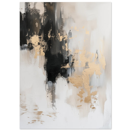 Poster „Modern Luxe Abstract“ mit abstrakter Malerei in Schwarz, Beige, Grau und Gold, 13x18 cm