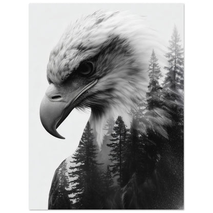 Adler & Wald – Schwarzweiß Doppelbelichtung 30x40 cm - Pixara