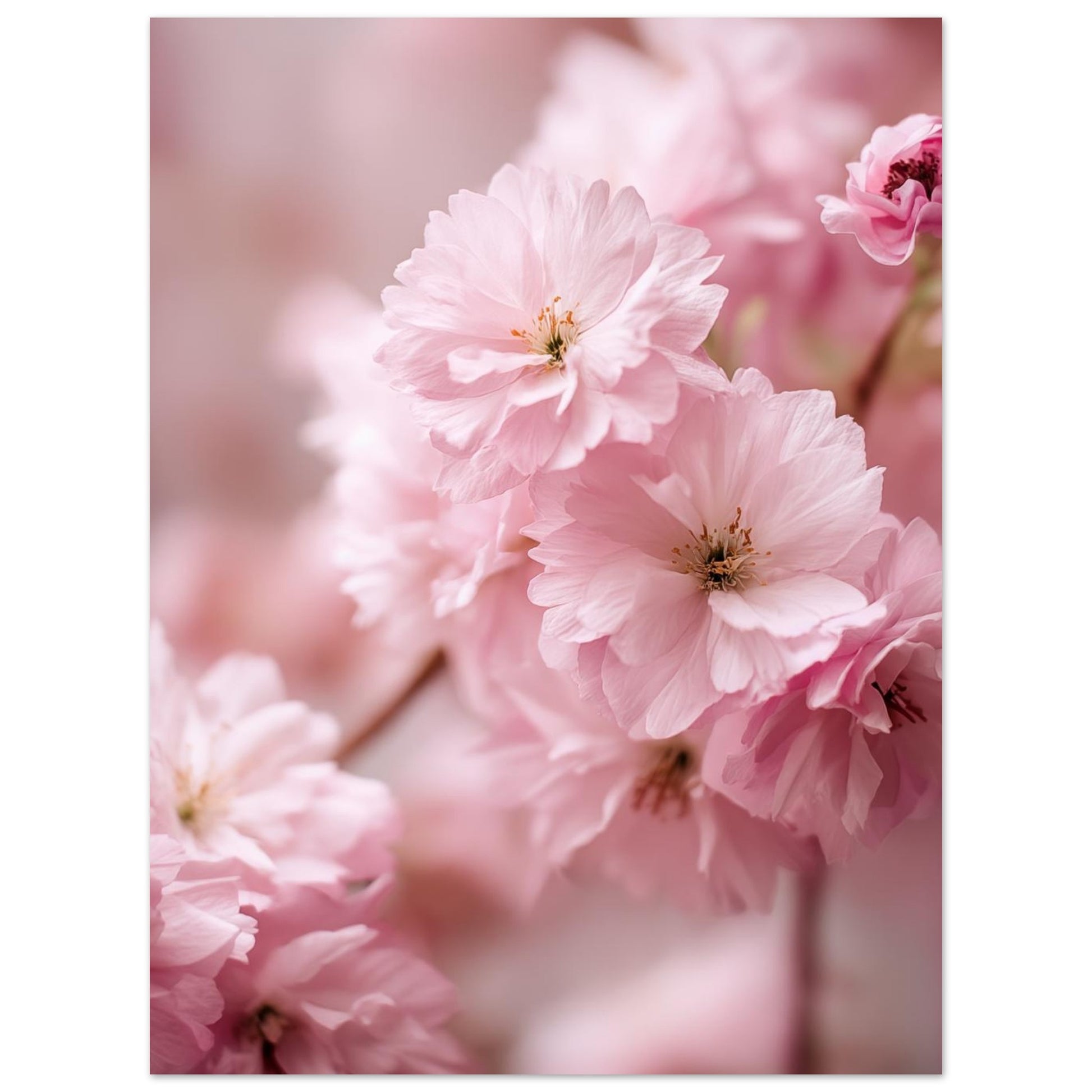 Wandbild „Zarte Kirschblüten im Frühling“ mit rosa Kirschblüten in weicher Nahaufnahme vor verschwommenem Hintergrund, 30x40 cm