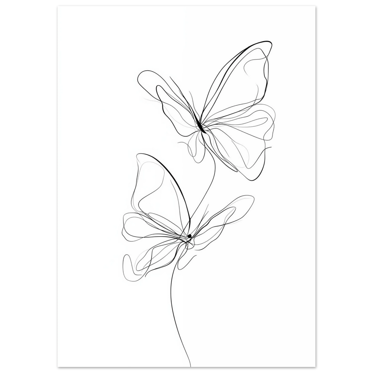 Poster „Federleicht , Schmetterlinge in Linie“ mit zwei filigrane Schmetterlinge als minimalistische schwarze Linienzeichnung, 50x70 cm