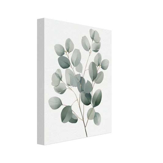 Leinwand „Eukalyptus“ mit Eukalyptuszweig mit runden salbeigrünen Blättern, 20x25 cm