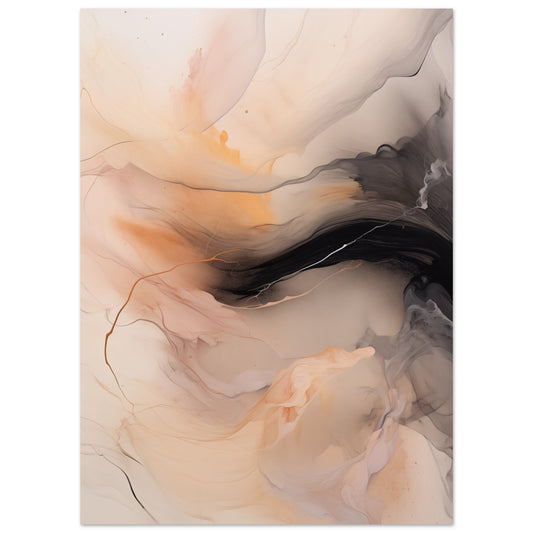 Poster „Aurora“ mit fließenden Formen in Creme, Apricot, Schwarz und Grau, 13 × 18 cm