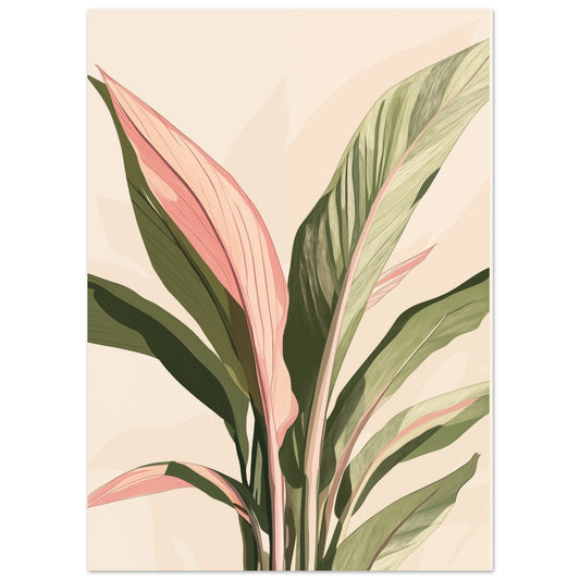 Poster „Magnolienblätter in Aquarell“ mit botanischen Blättern in Grün und Altrosa als Aquarell, 13x18 cm