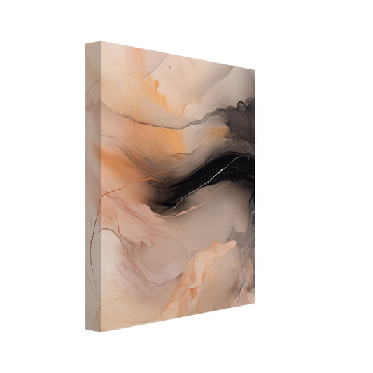 Leinwand „Aurora“ mit fließenden Formen in Creme, Apricot, Schwarz und Grau, 20 × 25 cm