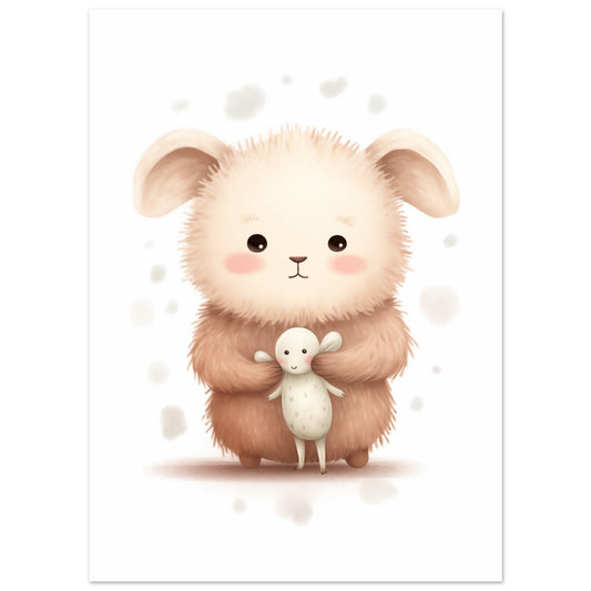 Poster „Emil und sein Sternenfreund“ mit niedliches cremefarbenes Häschen mit kleinem Sternenfreund, 13x18 cm