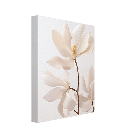 Leinwand „Magnolienzauber“ mit zarte Magnolienzweige mit cremefarbenen Blüten auf hellem Grund, 20x25 cm