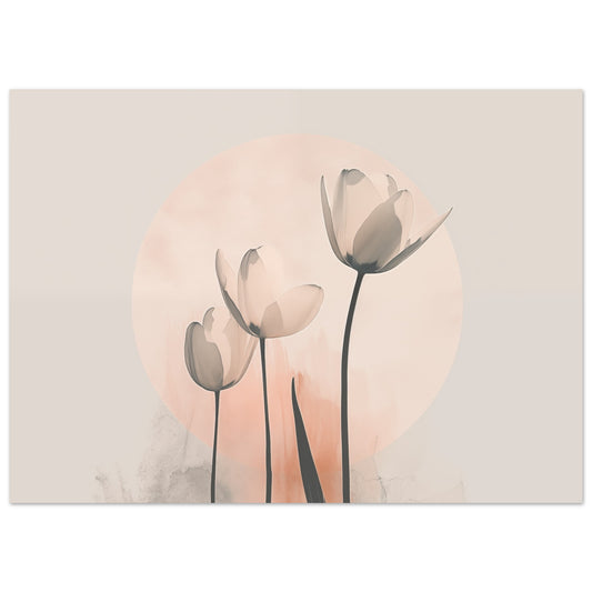 Poster „Sanfte Tulpen“ mit zarte Tulpen in Creme und Apricot als reduzierte botanische Illustration, 13x18 cm