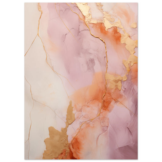 Poster „Lila-Gold Impasto“ mit abstrakte Marmorstruktur in Rosa, Flieder, Creme und warmen Goldtönen, 13x18 cm