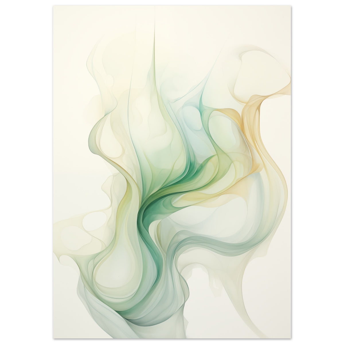 Poster „Wasserspiel“ mit fließende abstrakte Formen in Mint, Salbeigrün, Creme und warmem Beige, 50x70 cm