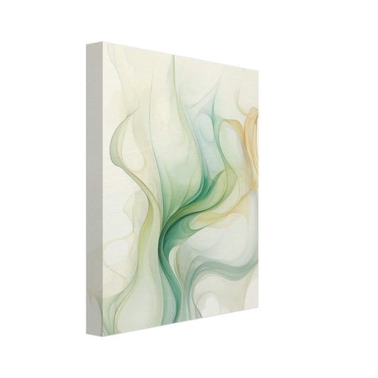 Leinwand „Wasserspiel“ mit fließende abstrakte Formen in Mint, Salbeigrün, Creme und warmem Beige, 20x25 cm