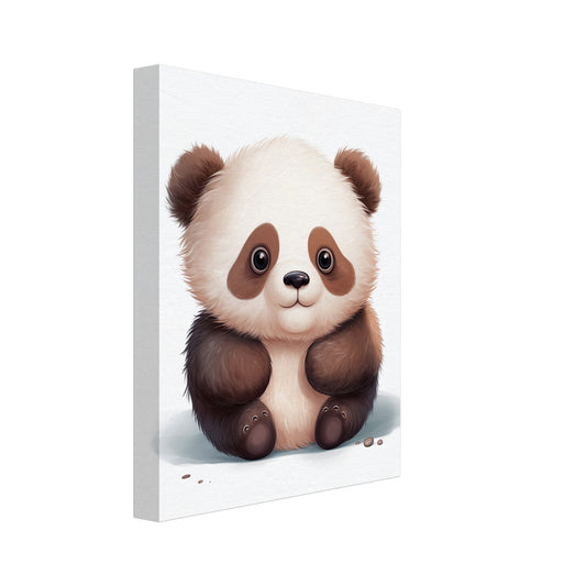 Leinwand „Panda "Paul"“ mit niedlicher sitzender Panda mit großen Augen auf weißem Grund, 20x25 cm