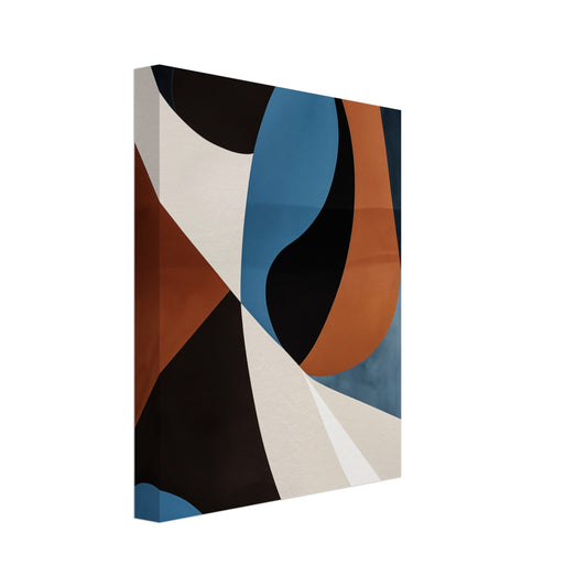 Leinwand „Fluid Abstractions“ mit abstrakte Mid-Century-Formen in Schwarz, Creme, Blau und Rost, 20x25 cm