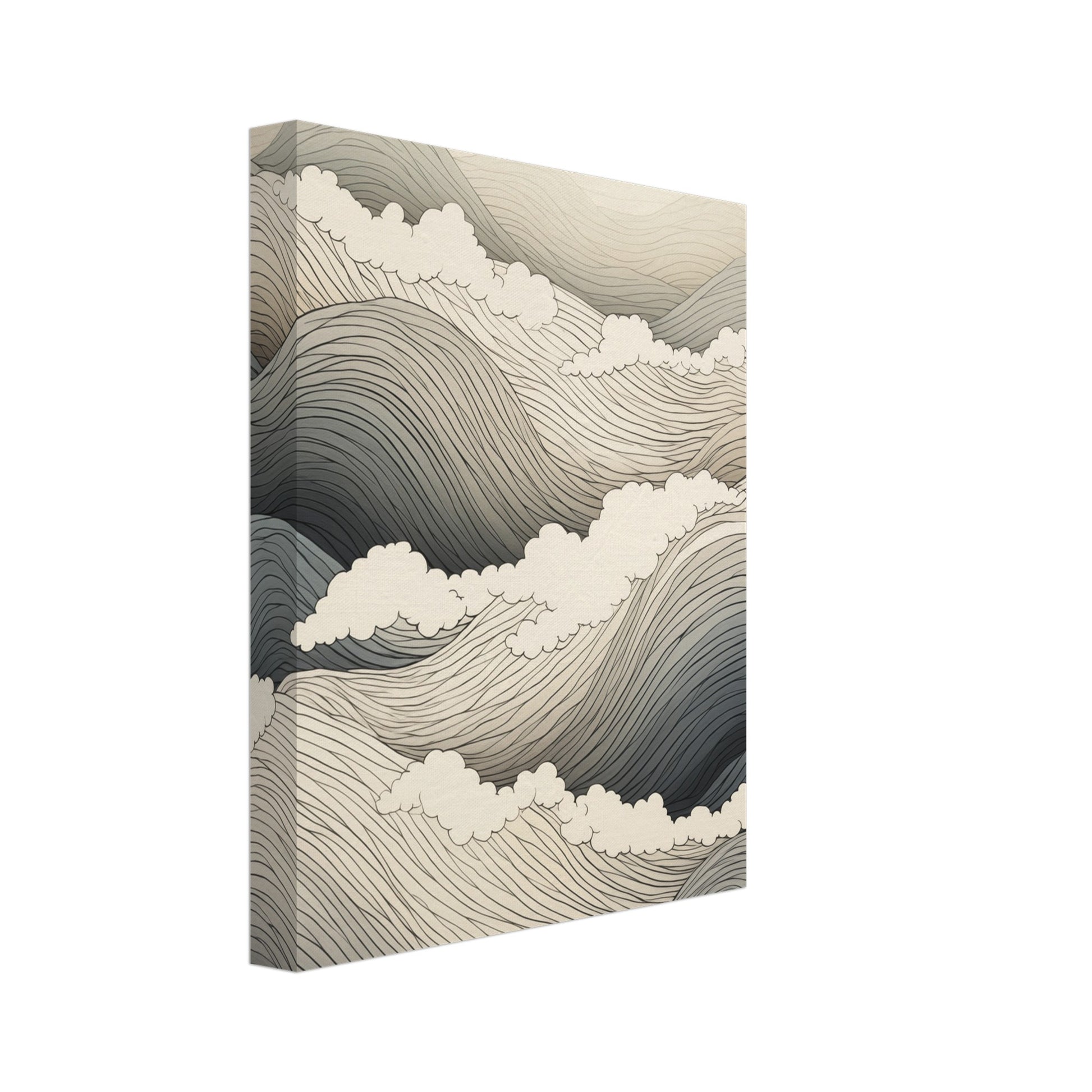 Leinwand „Marina“ mit stilisiertes Meer aus geschwungenen Wellenlinien in Creme, Grau und Anthrazit, 20x25 cm