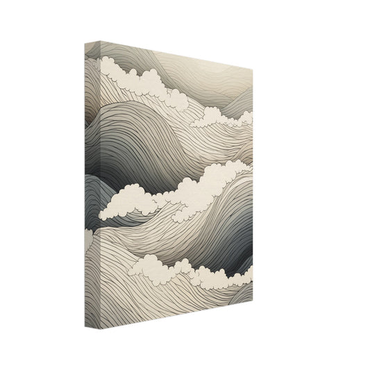 Leinwand „Marina“ mit stilisiertes Meer aus geschwungenen Wellenlinien in Creme, Grau und Anthrazit, 20x25 cm