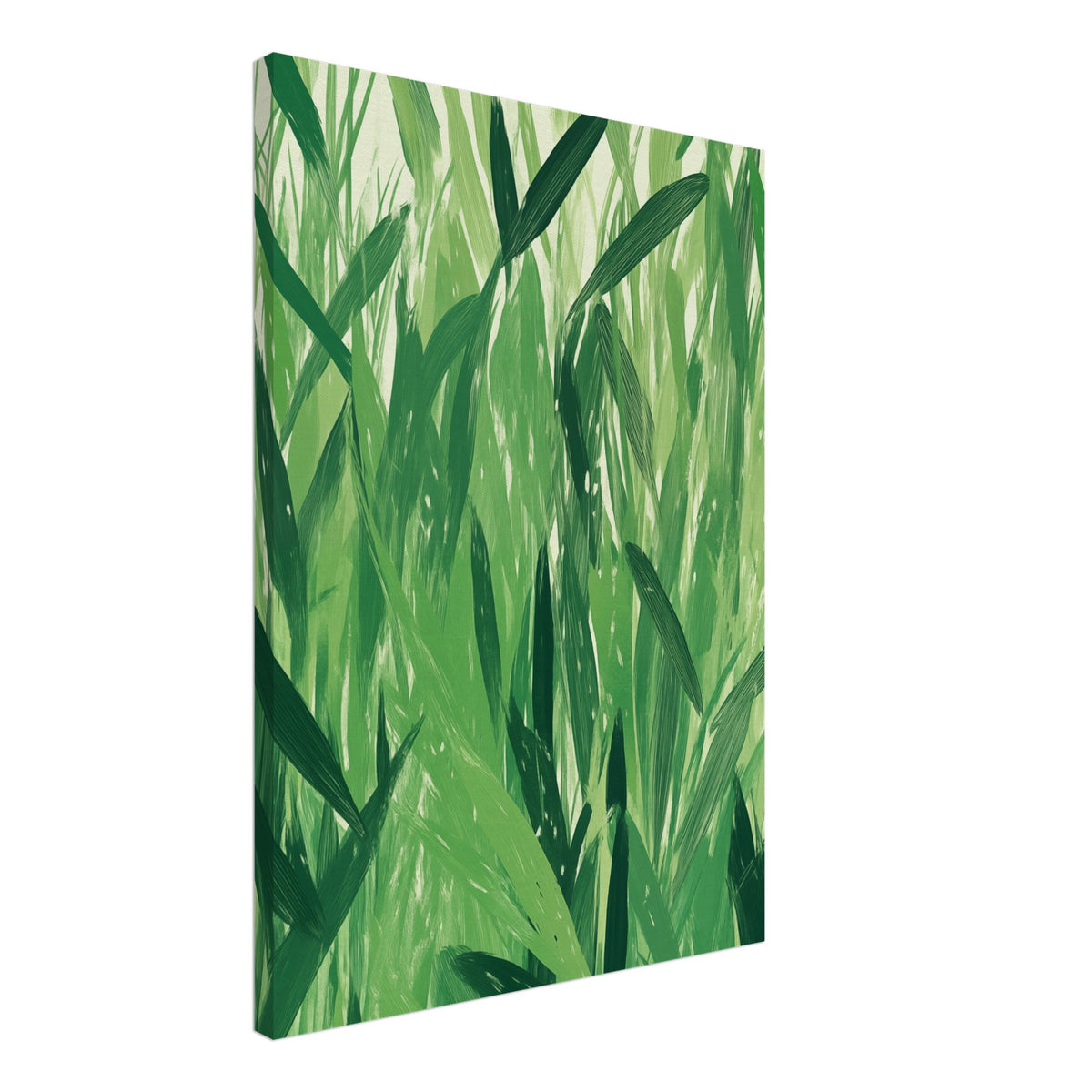 Leinwand „Grüne Harmonie , Abstrakte Natur“ mit dichtes Muster aus grünen Gräsern und Blättern in verschiedenen Grüntönen, 50x70 cm