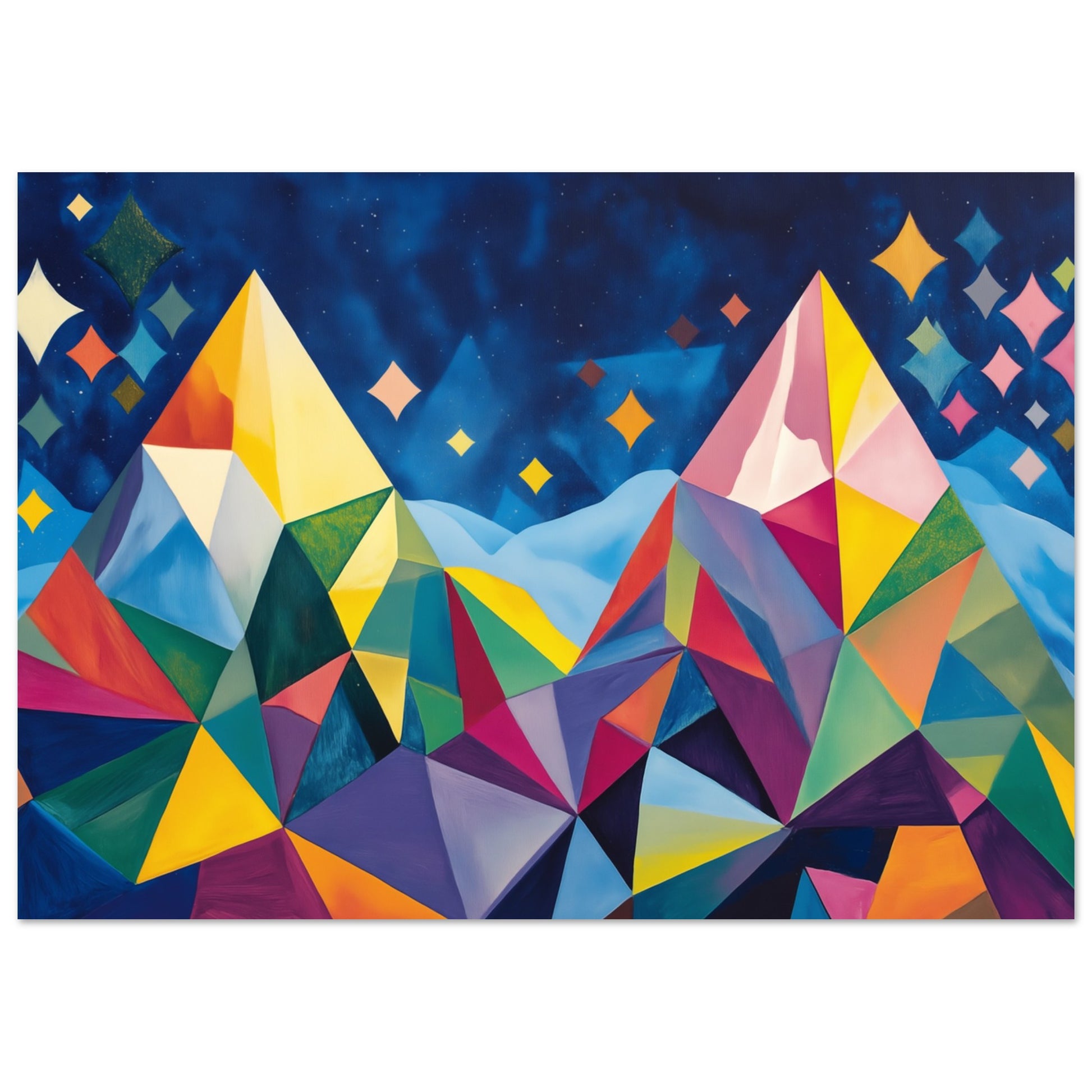 Geometrische Berglandschaft im Sternenlicht Poster A4 21x29.7 cm - Pixara