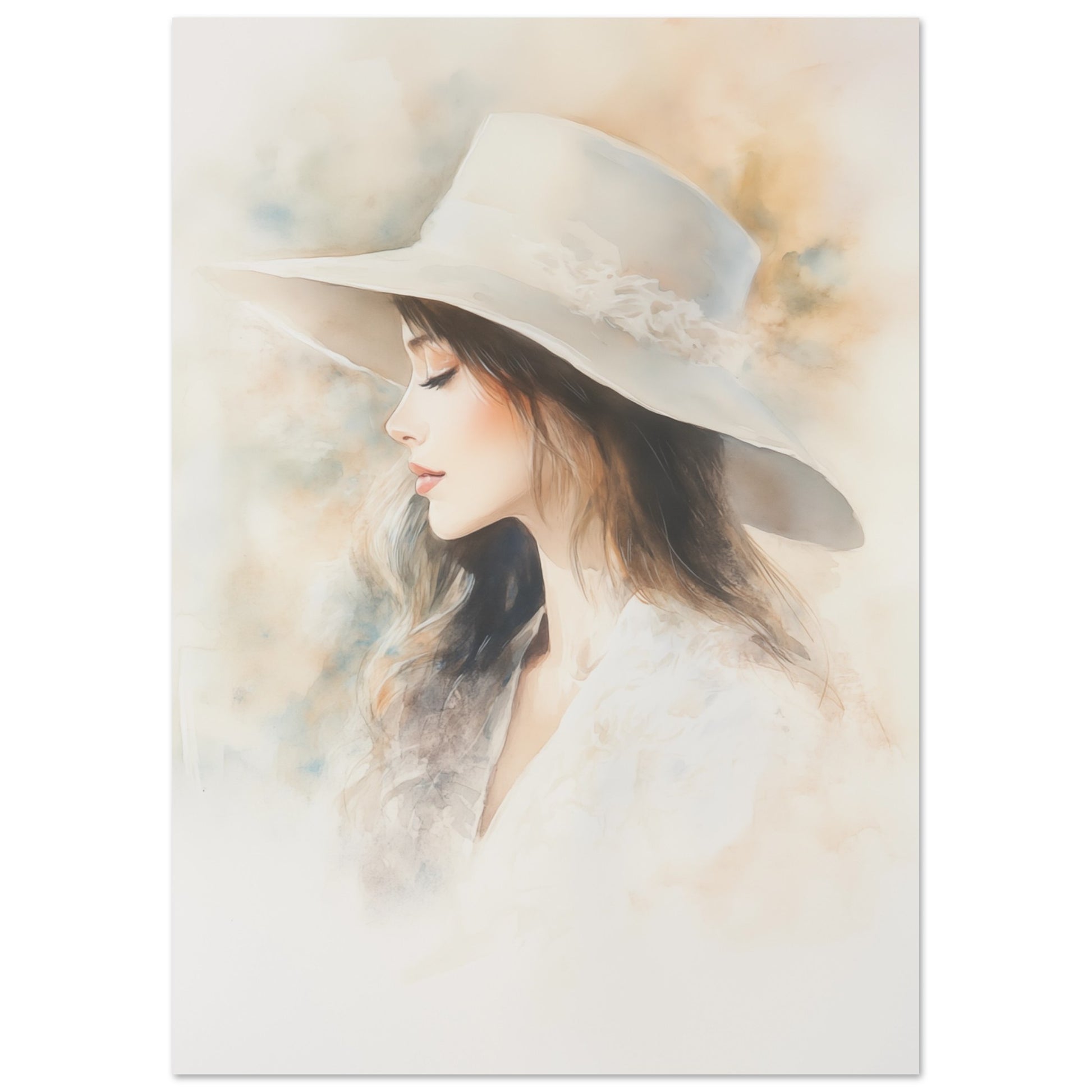 Zarte Wasserfarben-Porträt einer Frau Poster A4 21x29.7 cm - Pixara