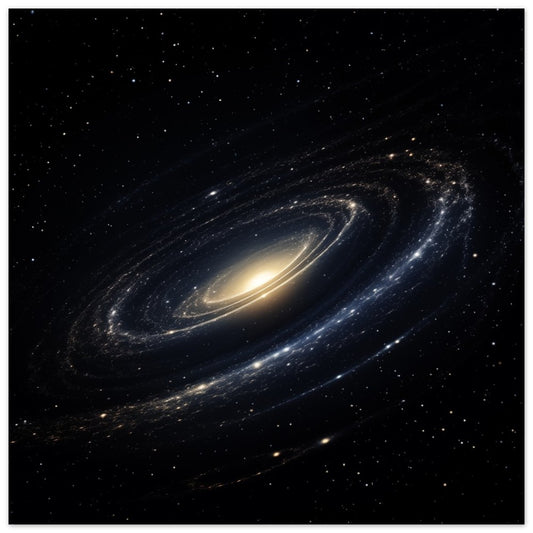 Poster „Galaktische Spirale“ mit leuchtende Spiralgalaxie vor tiefschwarzem Sternenhimmel, 25x25 cm