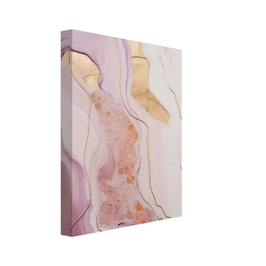 Leinwand „Abstrakter Goldschwung“ mit fließenden Marmorformen in Rosé, Creme und Gold, 20 × 25 cm