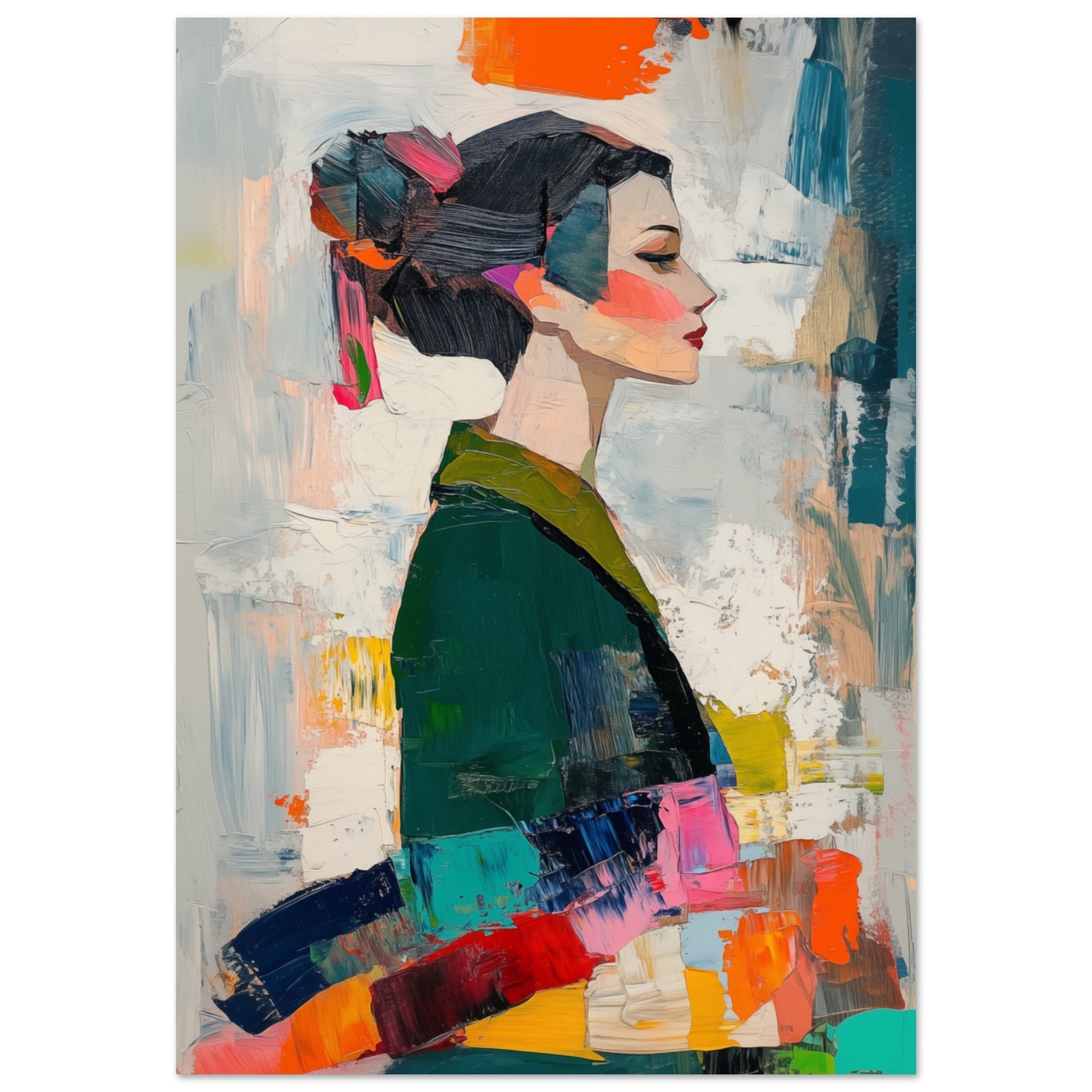 Abstraktes modernes Porträt einer Frau im Kimono Poster 70x100 cm - Pixara