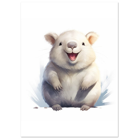 Poster „Wombat "Willi"“ mit niedlicher heller Wombat mit rundem Körper und fröhlichem Gesicht, 13x18 cm