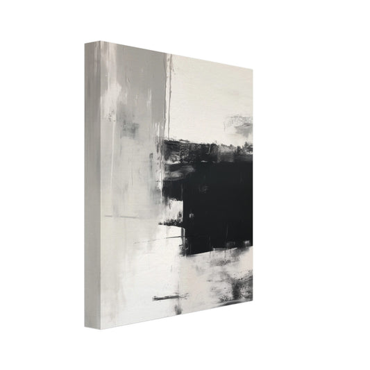Leinwand „Silent Reflections“ mit abstrakten schwarzen und grauen Pinselblöcken auf hellem Grund, 20x25 cm
