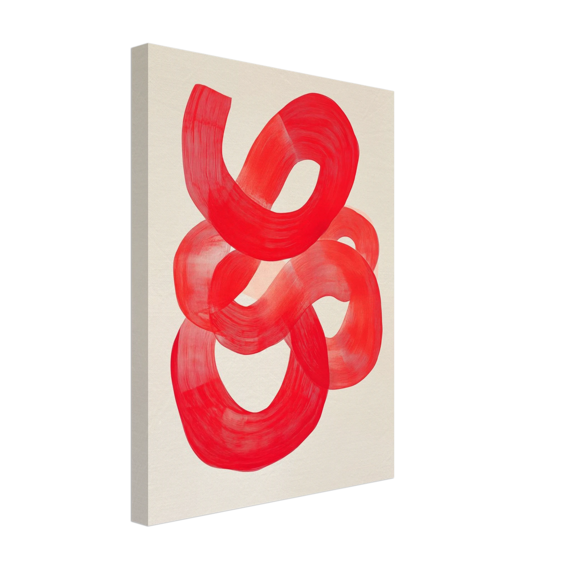 Leinwand „Dynamische rote Pinselstriche“ mit rote, verschlungene Pinselstriche auf cremefarbenem Grund, 30x40 cm