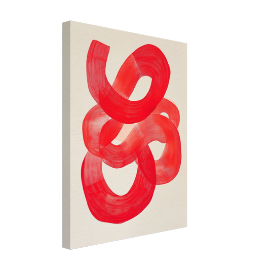 Leinwand „Dynamische rote Pinselstriche“ mit rote, verschlungene Pinselstriche auf cremefarbenem Grund, 30x40 cm