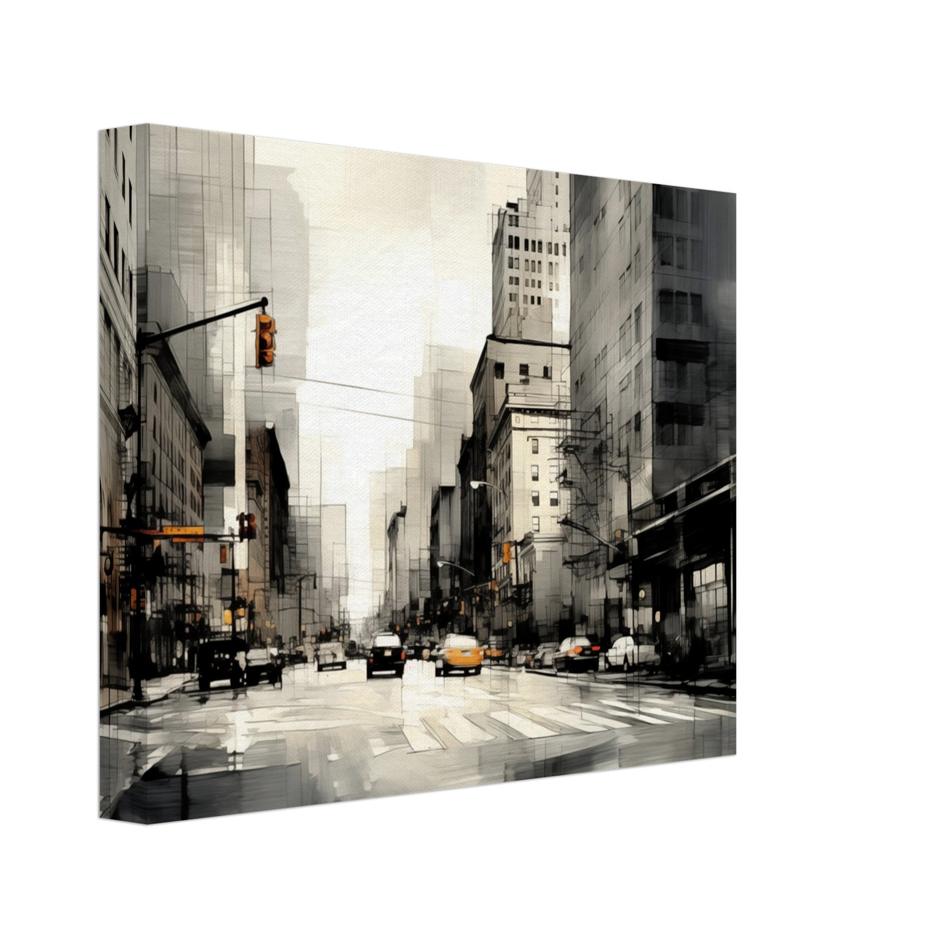 Leinwand „City Rythms“ mit monochrome Großstadtstraße mit Zebrastreifen und urbaner Architektur, Format 20 × 25 cm