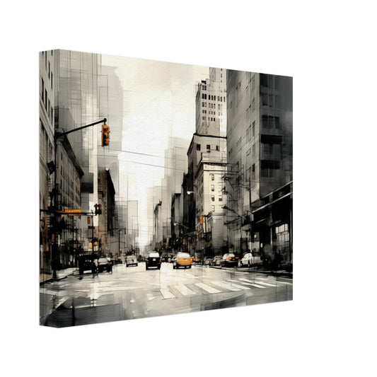 Leinwand „City Rythms“ mit monochrome Großstadtstraße mit Zebrastreifen und urbaner Architektur, Format 20 × 25 cm