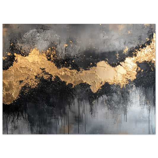 Poster „Golden Eclipse“ mit goldenem Farbstrom über dunklen Grau- und Schwarztönen, 13x18 cm
