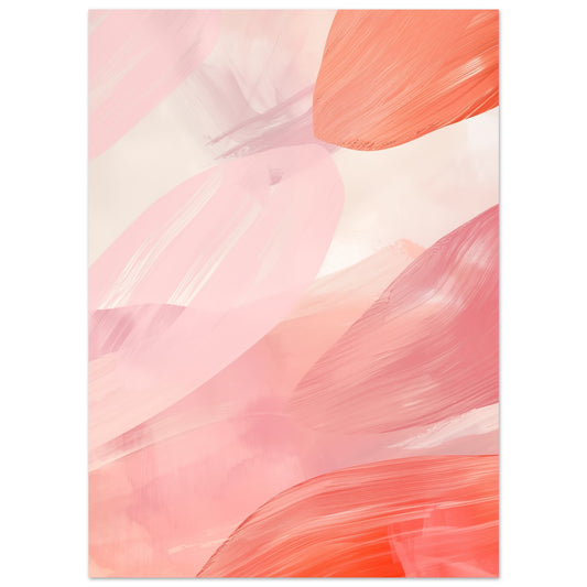 Poster „Soft Pastel Breeze“ mit abstrakten Pinselzügen in Rosa, Koralle, Creme und Weiß, 13x18 cm