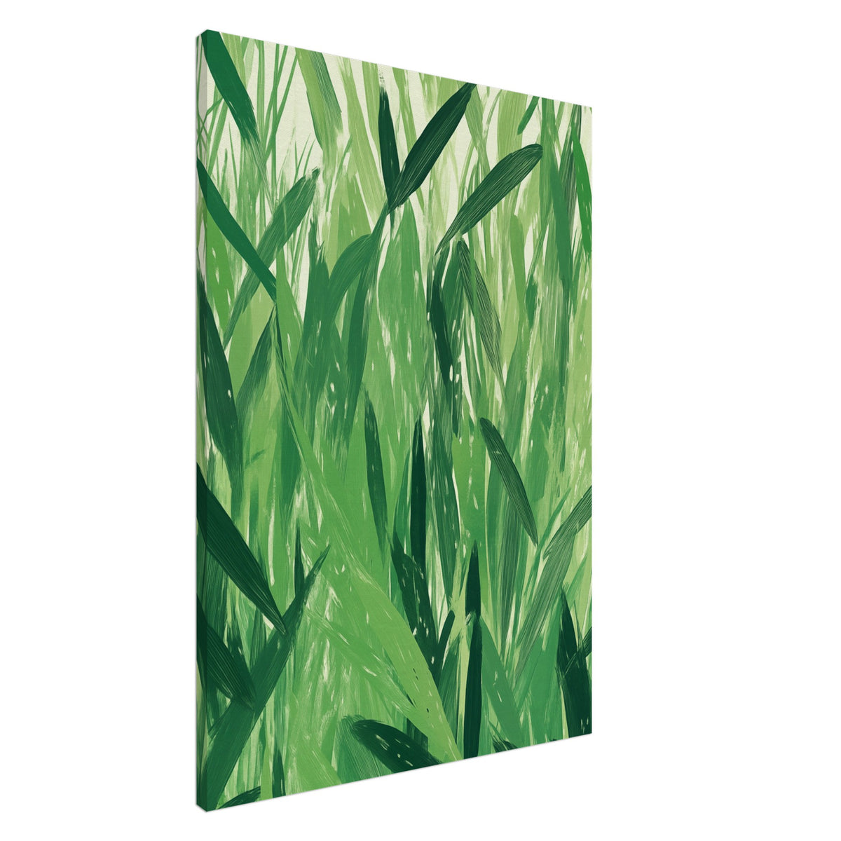 Leinwand „Grüne Harmonie , Abstrakte Natur“ mit dichtes Muster aus grünen Gräsern und Blättern in verschiedenen Grüntönen, 70x100 cm
