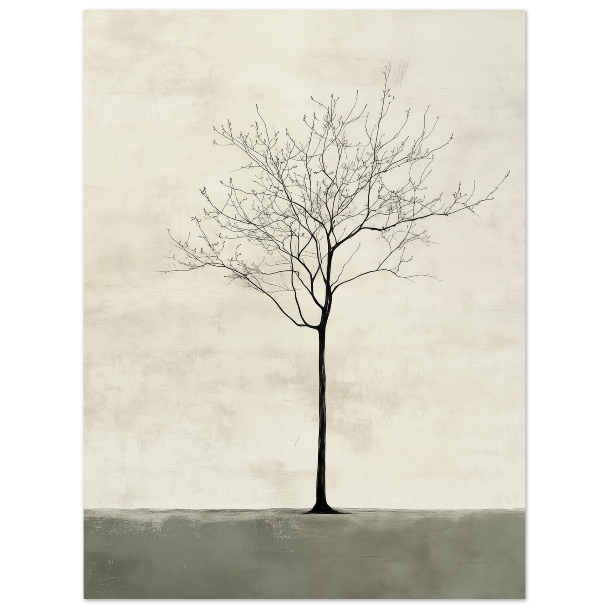 Poster „Einsamer Baum“ mit einsamer kahler Baum auf ruhigem creme-salbeigrünem Hintergrund, 30x40 cm