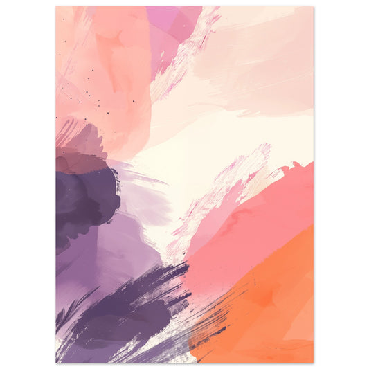 Poster „Pastell Morgen“ mit abstrakte Pinsel- und Farbflächen in Rosa, Apricot, Creme, Violett und Dunkelblau, 13x18 cm