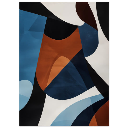 Poster „Dynamic Harmony“ mit abstrakte Flächen in Petrol, Rost, Schwarz und Off-White, 13x18 cm