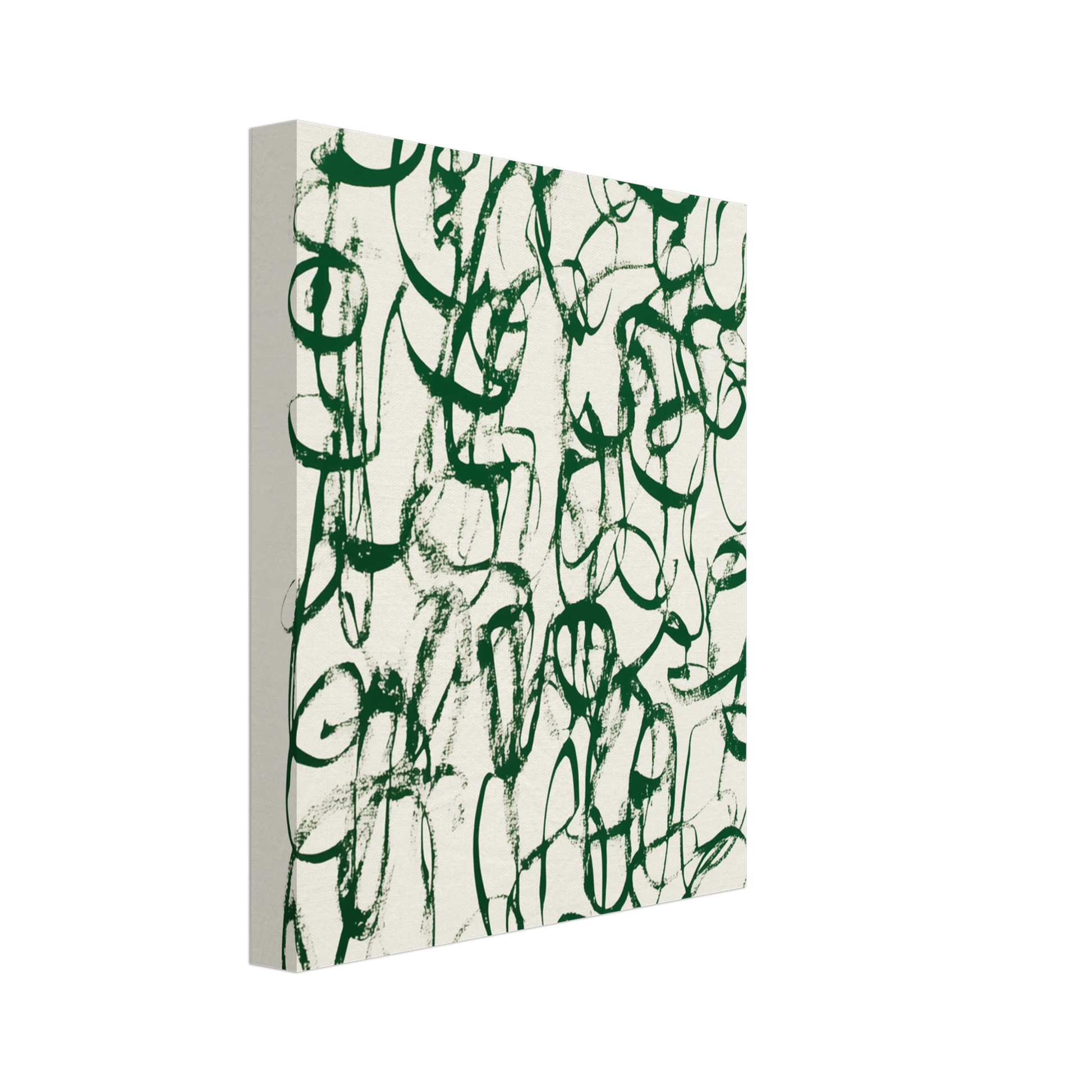 Leinwand „Verworrene Gedanken , Abstrakte grüne Kalligrafie“ mit grünem Geflecht aus kalligrafischen Linien und Schleifen, 20x25 cm