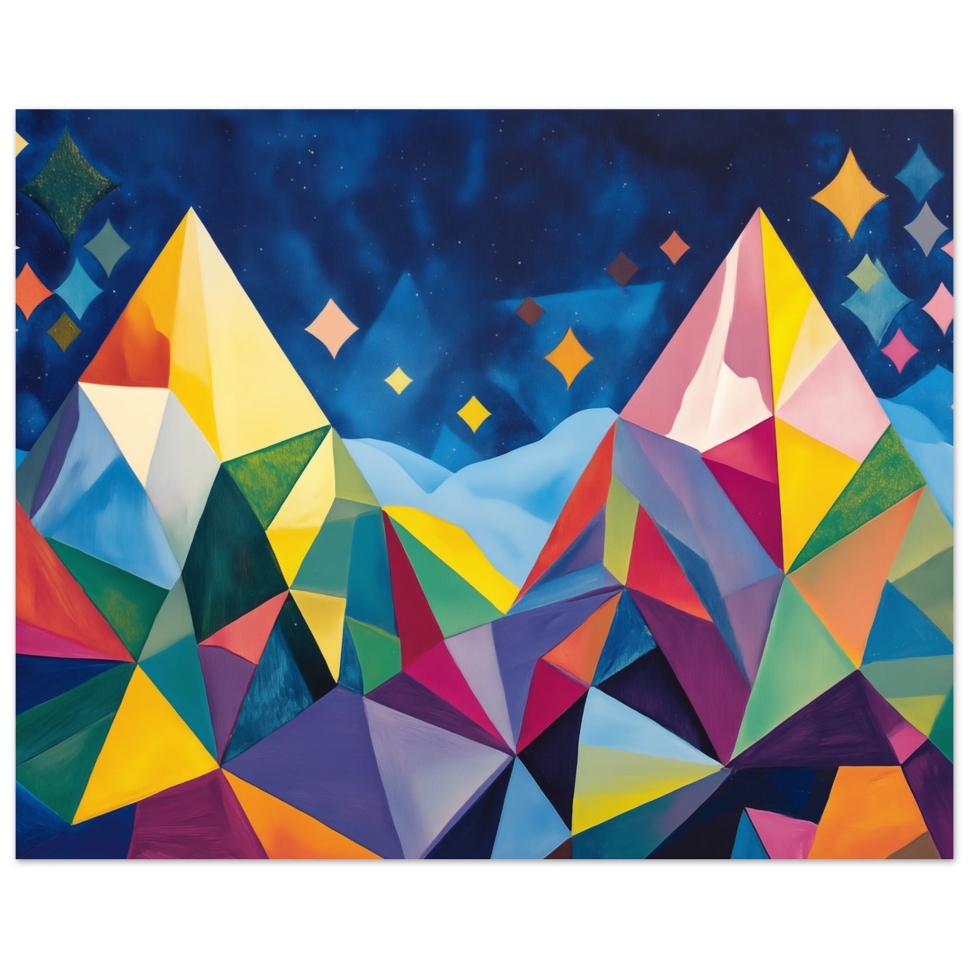 Geometrische Berglandschaft im Sternenlicht Poster 20x25 cm - Pixara