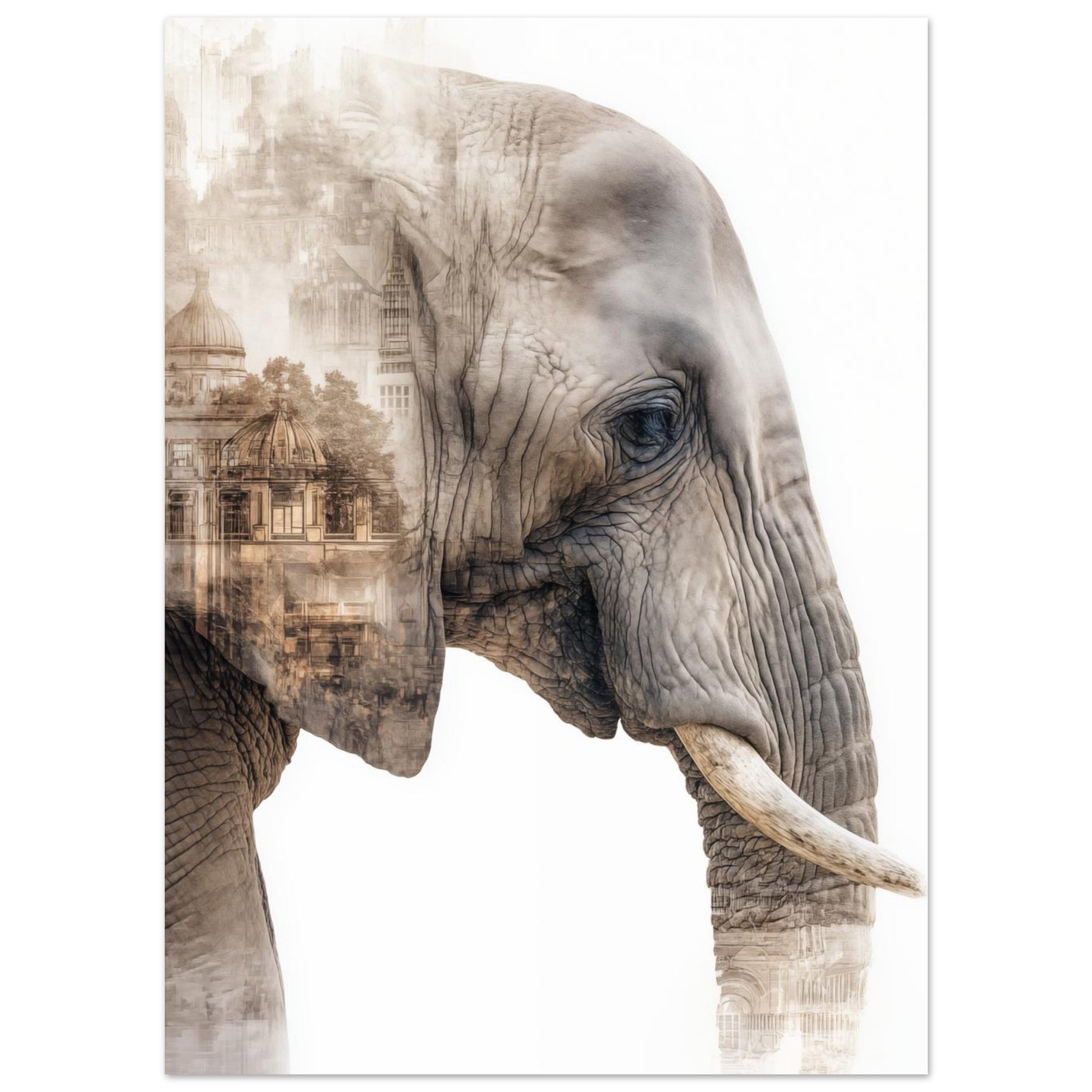 Elefant & Stadt – Doppelbelichtung in warmen Tönen 13x18 cm - Pixara