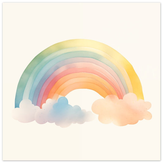 Poster „Remy's Regenbogen“ mit sanfter pastellfarbener Regenbogen mit kleinen Wolken, 25x25 cm