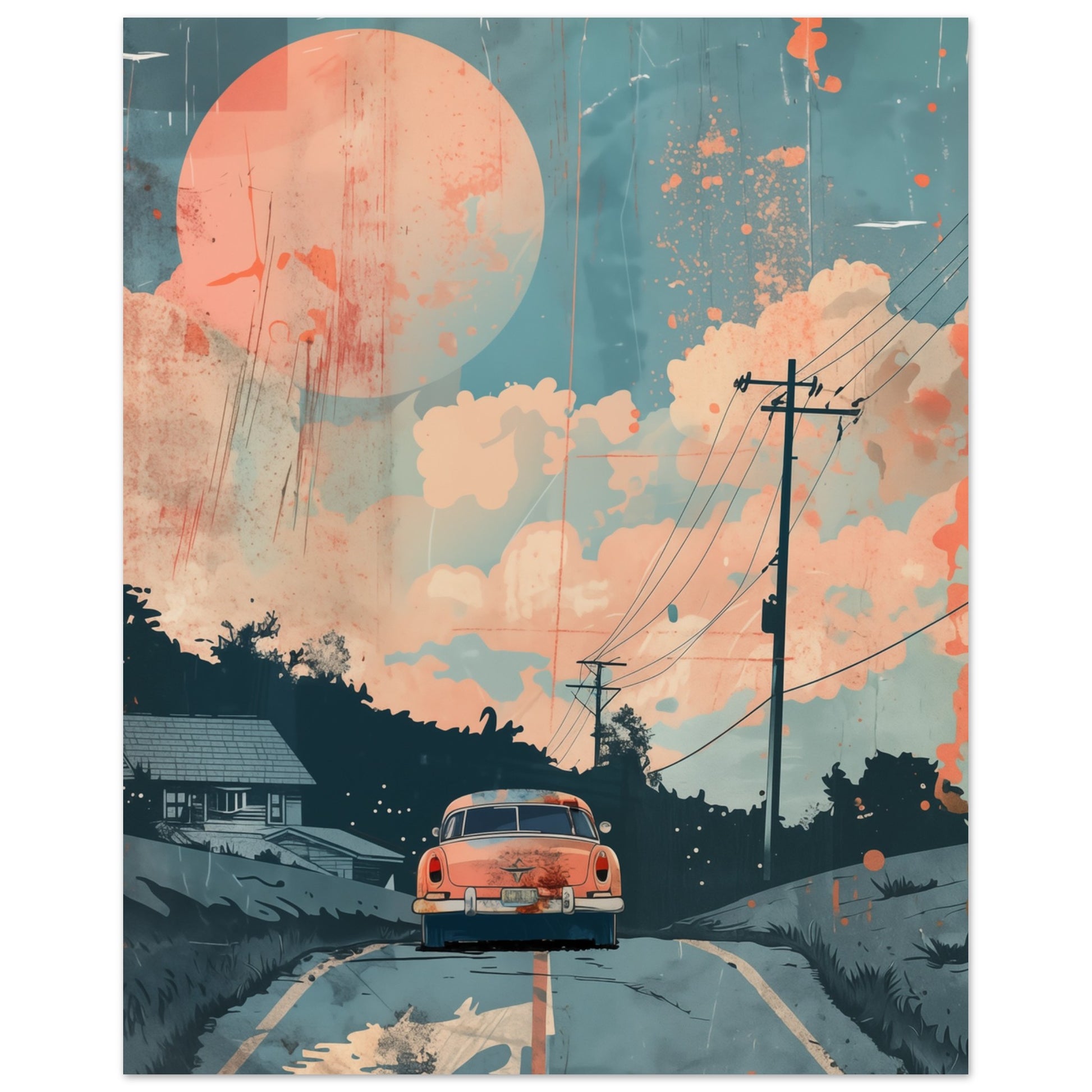Retro Roadtrip Poster 20x25 cm - Pixara