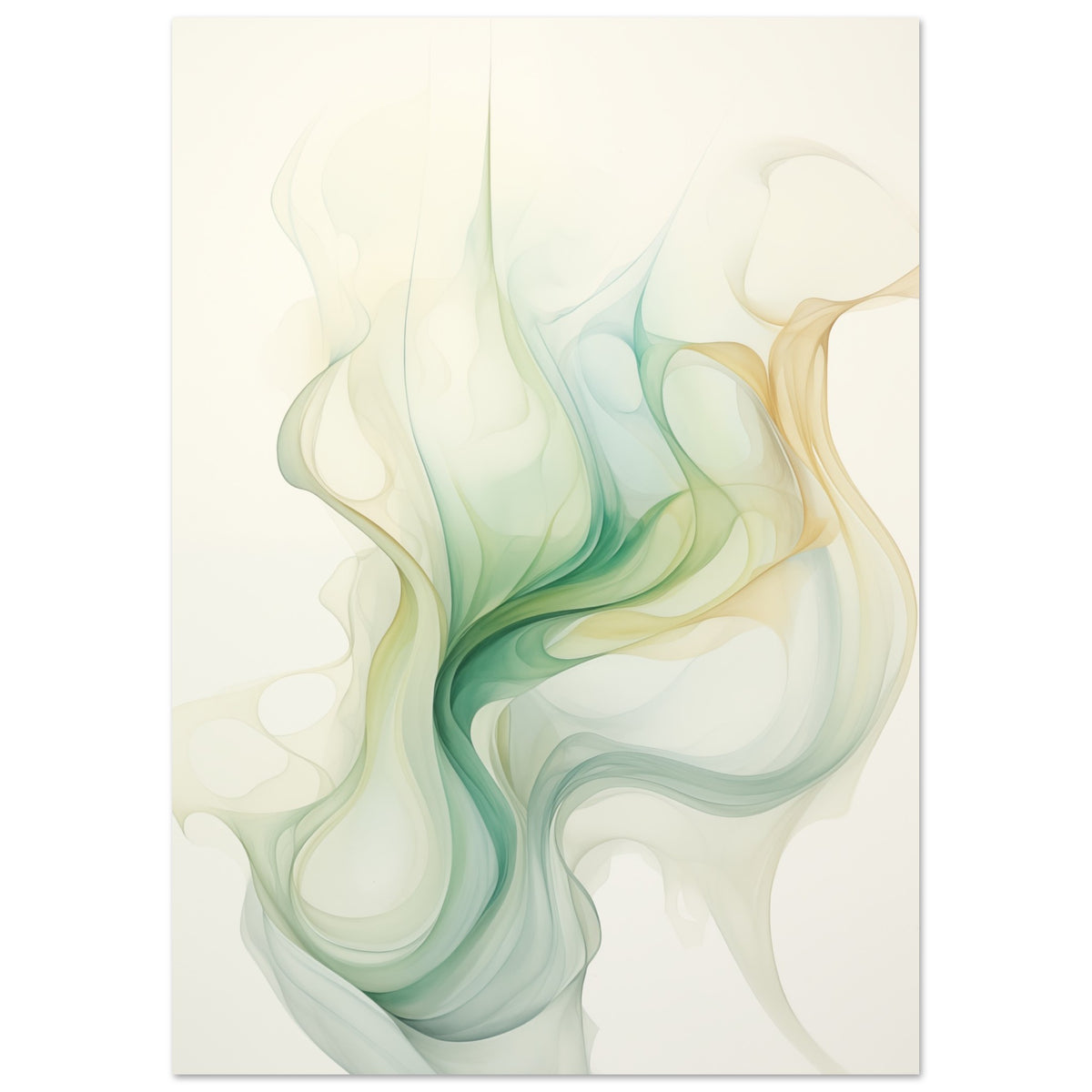 Poster „Wasserspiel“ mit fließende abstrakte Formen in Mint, Salbeigrün, Creme und warmem Beige, A4 21x29.7 cm