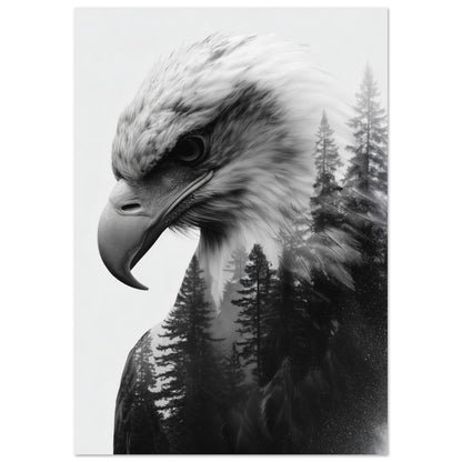 Adler & Wald – Schwarzweiß Doppelbelichtung 70x100 cm - Pixara