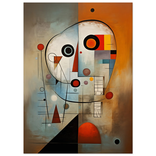 Poster „Abstrakte Reflexionen“ mit kubistischem Porträt in Petrol, Rost und Sand, 13 × 18 cm