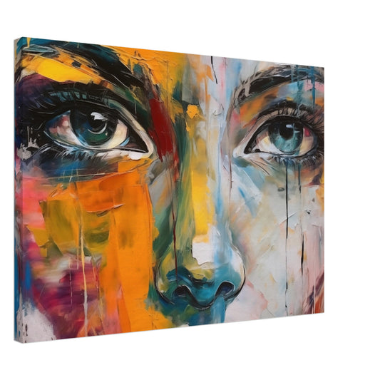 Leinwand „Hypnotisch“ mit expressivem Frauenporträt mit farbigen Pinselspuren, 50x70 cm